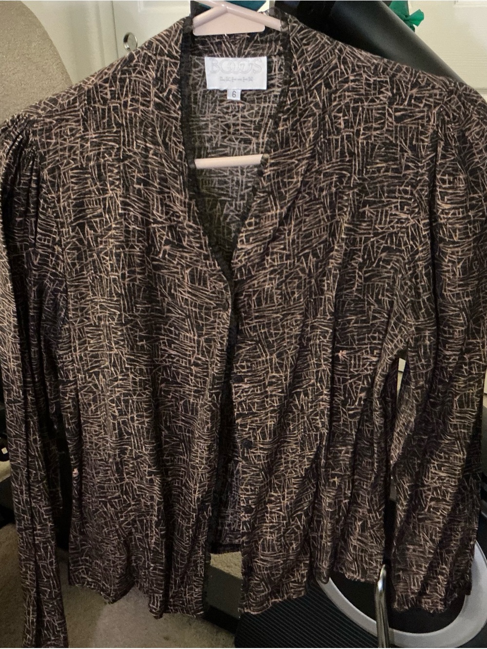 Brown Patterned Open-Front Women's Cardigan